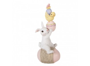 Dekorace bílý králík na vajíčku a s kuřátkem - 8*6*19 cm