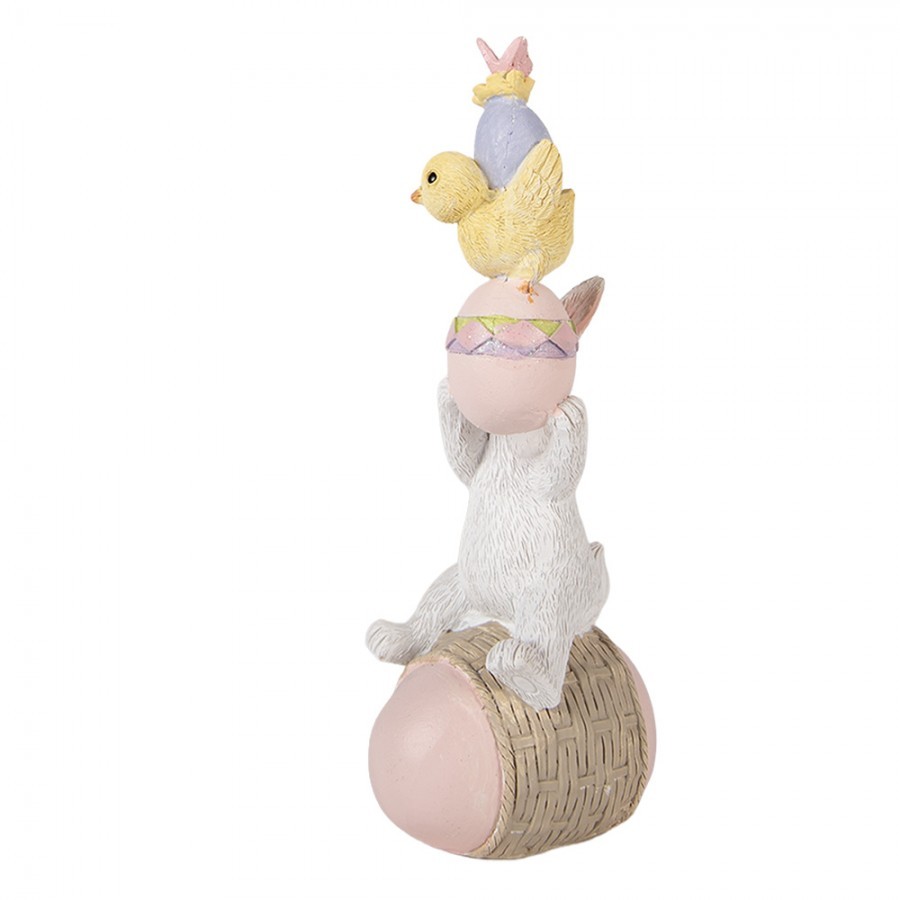 Dekorace bílý králík na vajíčku a s kuřátkem - 8*6*19 cm