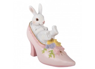 Dekorace bílý králík v růžovém střevíčku - 13*5*12 cm