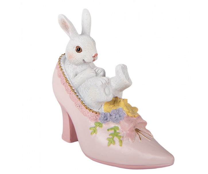 Dekorace králík v růžovém pantoflíčku - 13*5*12 cm Clayre & Eef