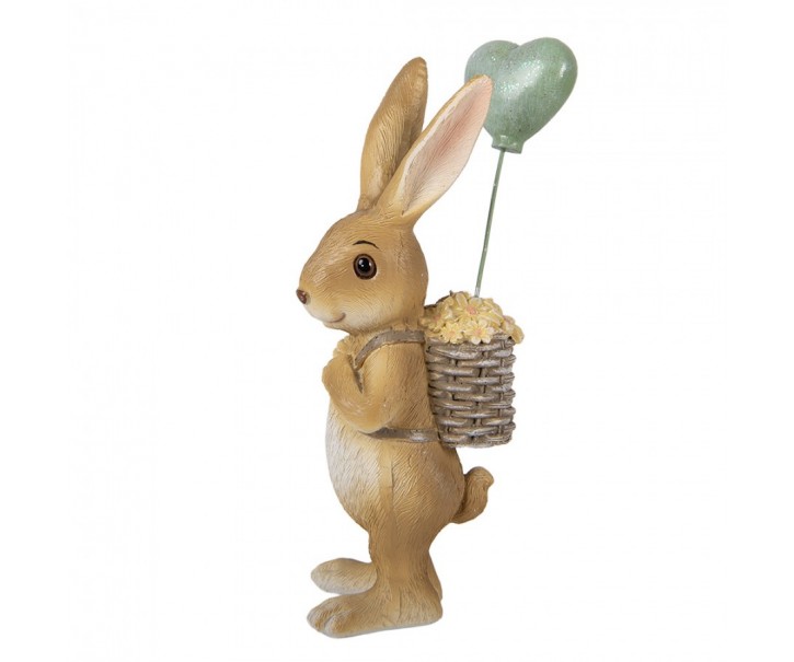 Dekorace hnědý králíček s nůší a balónkem - 7*5*17 cm Clayre & Eef