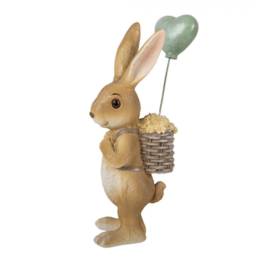 Dekorace hnědý králíček s nůší a balónkem - 7*5*17 cm