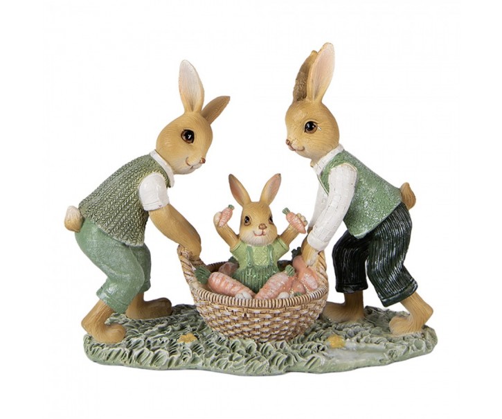 Dekorace králíčci s košíkem s mrkvemi - 17*7*14 cm Clayre & Eef
