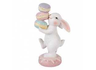 Dekorace bílý králík nesoucí makronky - 8*6*14 cm