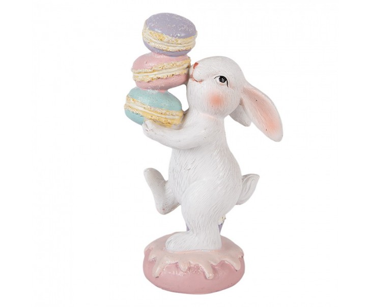Dekorace bílý králík nesoucí makronky - 8*6*14 cm Clayre & Eef