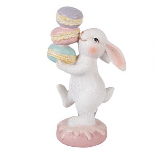 Dekorace bílý králík nesoucí makronky - 8*6*14 cm