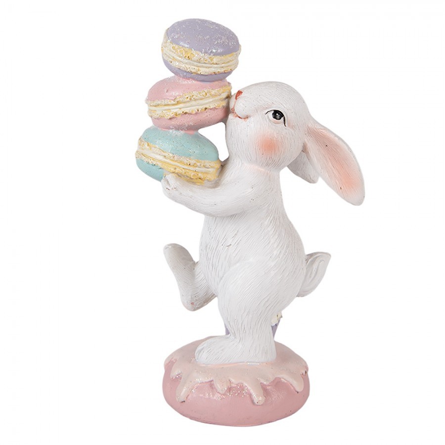 Dekorace bílý králík nesoucí makronky - 8*6*14 cm