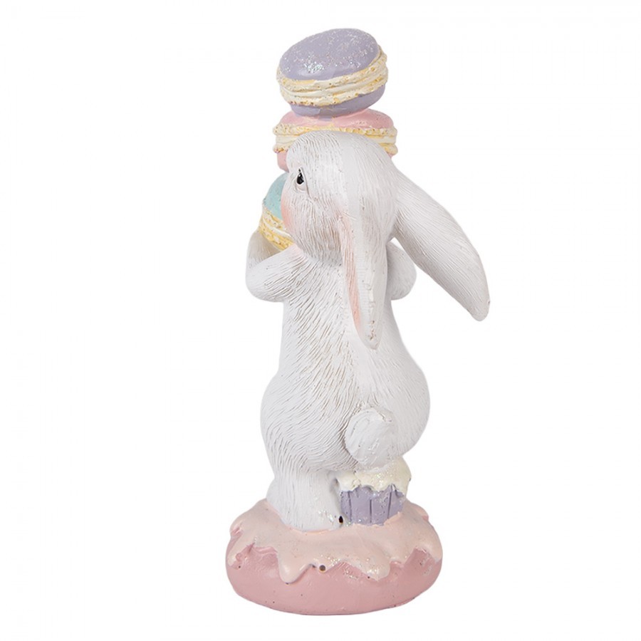 Dekorace bílý králík nesoucí makronky - 8*6*14 cm
