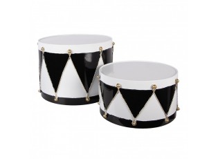 Christmas Decoration Figurine Drum ? 35x26 / ? 30x17 Cm White Black Metal - (2) ? 37*26 / ? 32*17 cm