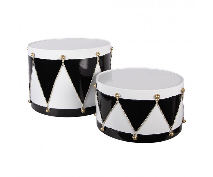 Christmas Decoration Figurine Drum ? 35x26 / ? 30x17 Cm White Black Metal - (2) ? 37*26 / ? 32*17 cm Clayre & Eef