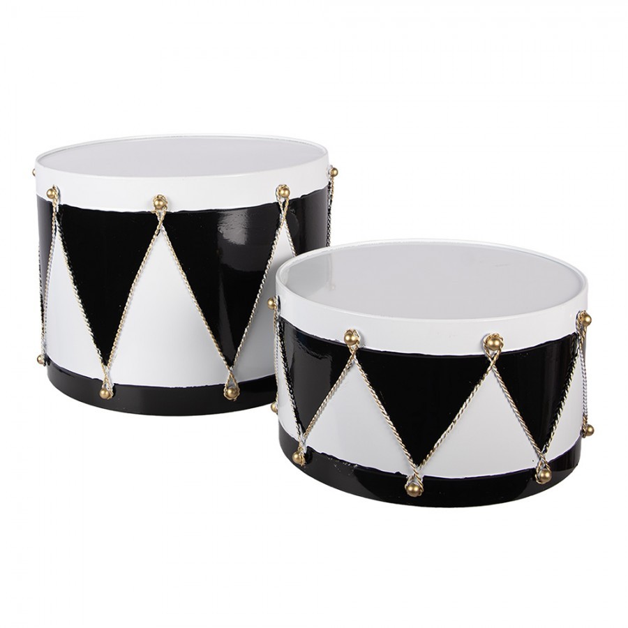 Christmas Decoration Figurine Drum ? 35x26 / ? 30x17 Cm White Black Metal - (2) ? 37*26 / ? 32*17 cm