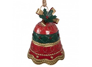 Červeno-zlatá veliká kovová závěsná dekorace zvonek - Ø 24*31 cm