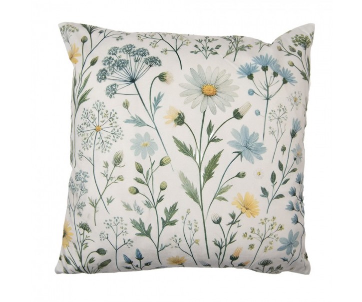 Béžový povlak na polštář s lučními květy I - 45*45cm Clayre & Eef