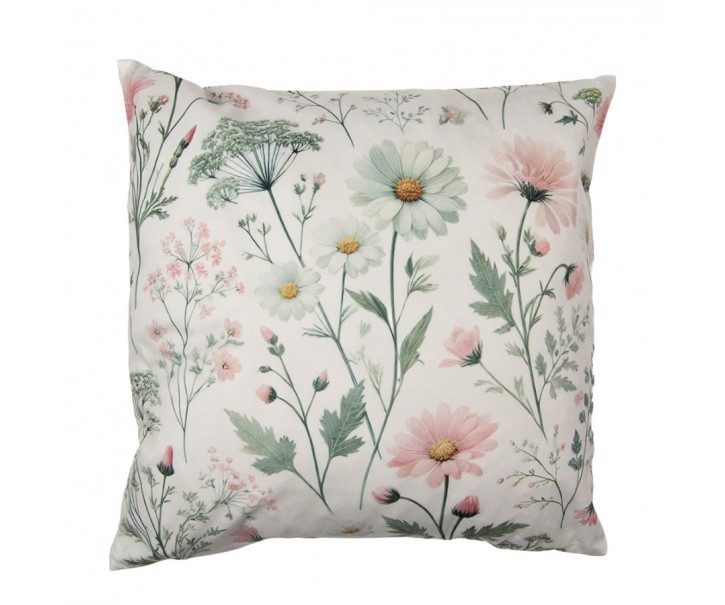 Béžový povlak na polštář s lučními květy - 45*45cm Clayre & Eef
