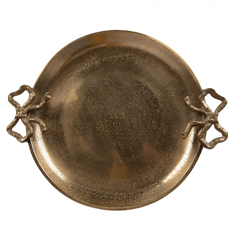 Zlatá antik miska podnos s mašličkami Raw Gold - 37*31*3 cm 6AL0084