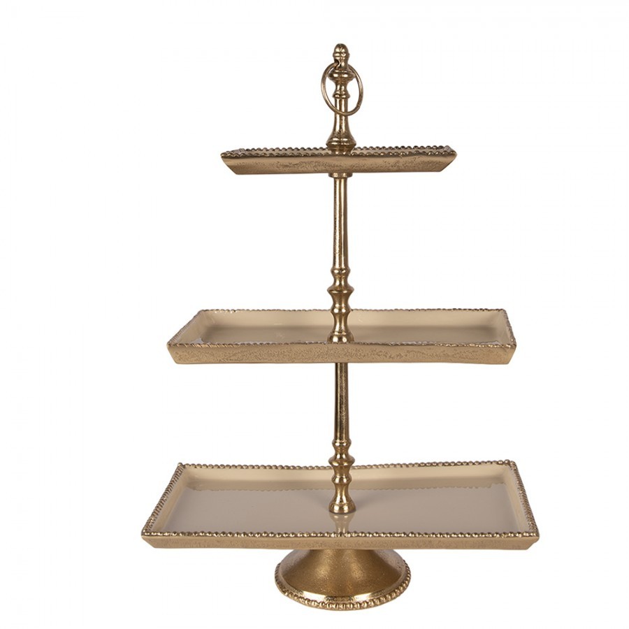 Béžovo zlatý antik dekorační etažér Raw Gold - 34*17*50 cm 6AL0083