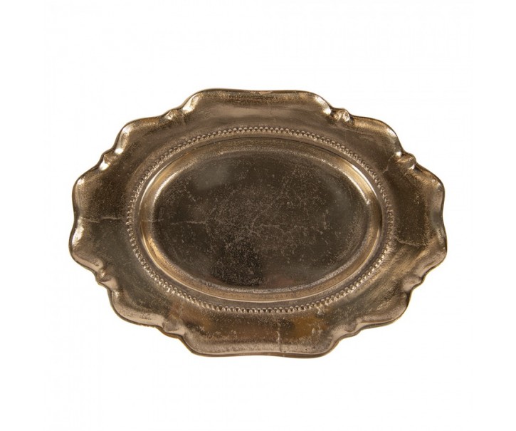 Zlatá antik dekorační oválná miska podnos Raw Gold - 31*22*3 cm Clayre & Eef