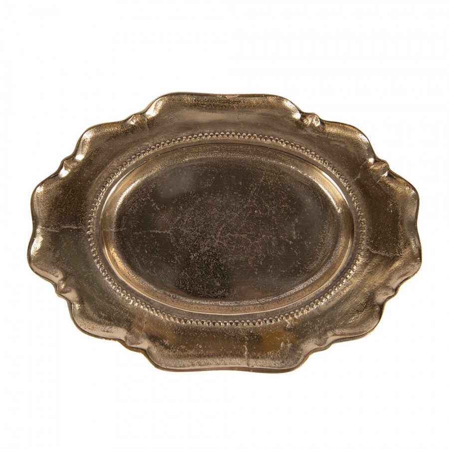 Zlatá antik dekorační oválná miska podnos Raw Gold - 31*22*3 cm 6AL0082