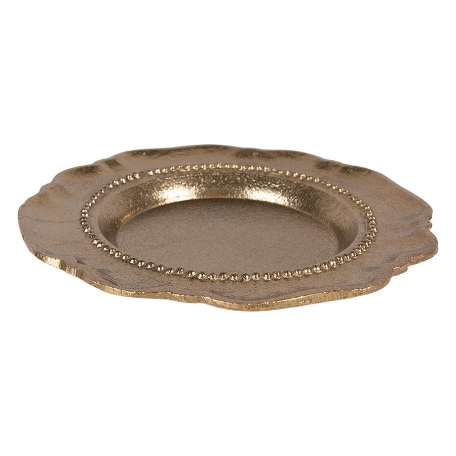 Zlatá antik dekorační kulatá miska podnos Raw Gold - Ø 20*2 cm Clayre & Eef Zlatá antik dekorační kulatá miska podnos Raw Gold - Ø 20*2 cm Clayre & Eef