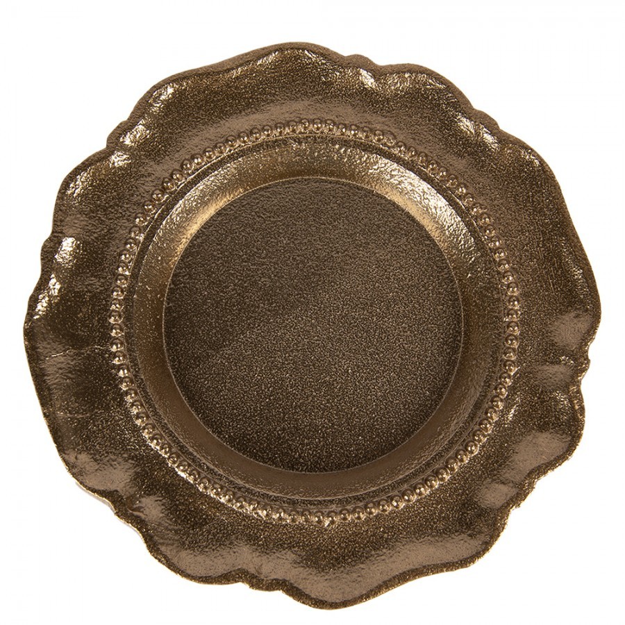 Zlatá antik dekorační kulatá miska podnos Raw Gold - Ø 20*2 cm 6AL0081