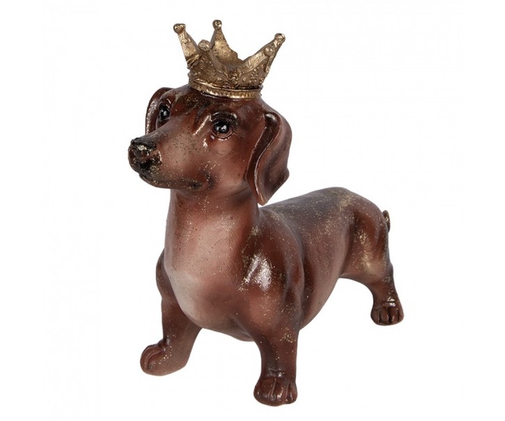 Hnědá dekorace jezevčík s korunkou Dachshund - 35*14*28 cm Clayre & Eef