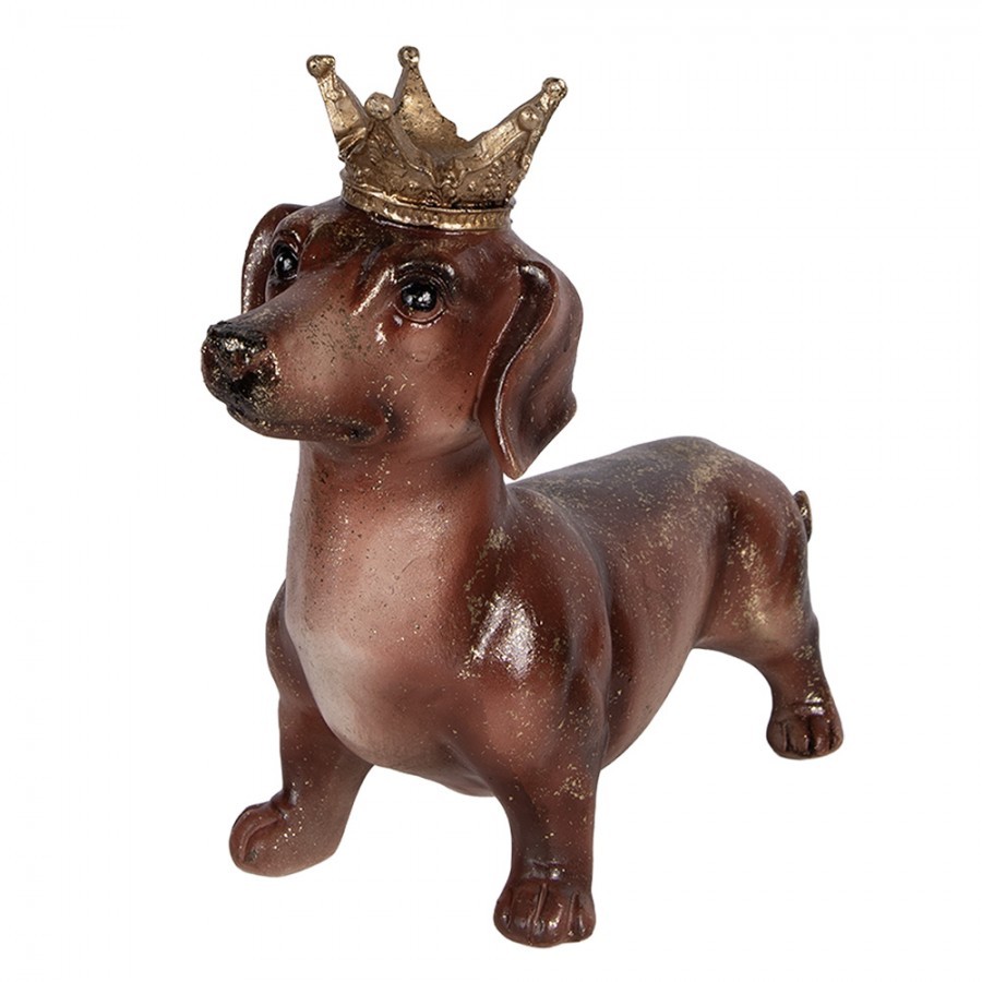 Hnědá dekorace jezevčík s korunkou Dachshund - 35*14*28 cm