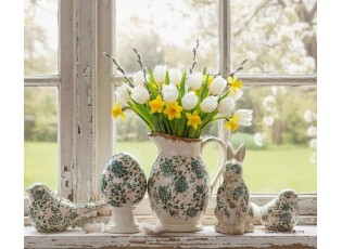 Keramická dekorace ptáček se zelenými květy Tien French M - 22*9*12 cm