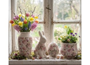 Keramický obal na květináč s růžemi Rosien L - Ø 21*17 cm