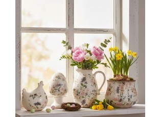 Béžová keramická slepička s růžemi Rosina - 12*11*13 cm