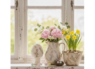 Béžový keramický dekorativní džbán s lučními květy Monnia L - 21*16*20 cm