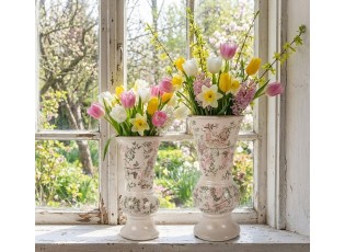 Béžová antik keramická váza s květy S - Ø 13*26 cm