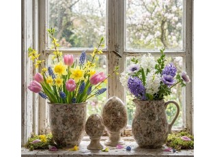 Béžové keramické vajíčko s květy Margaus L - Ø 15*24 cm