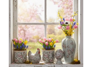 Zelené keramické vajíčko s květy Floria S - Ø 9*14 cm