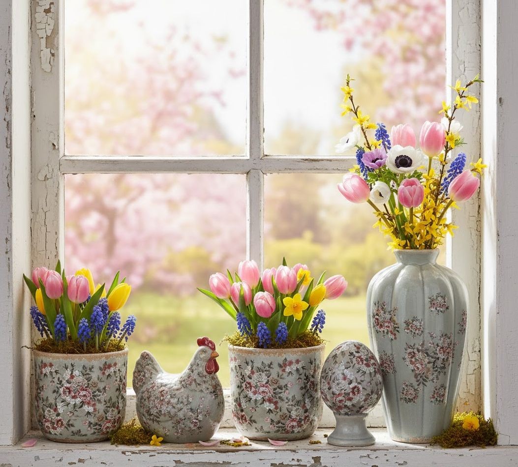 Zelené keramické vajíčko s květy Floria S - Ø 9*14 cm