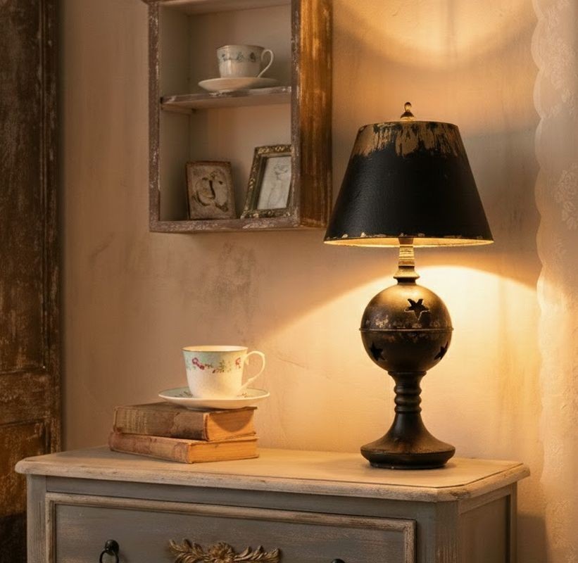 Černá antik kovová lampa Jallia - Ø 35*78 cm E27/ 1*60W