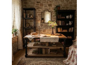 Béžovo modrý vintage kovový svícen na úzkou svíčku - 11*35 cm 