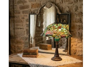 Stolní lampa Tiffany s tyrkysovým stínidlem Waterlily - Ø 47*60 cm 
