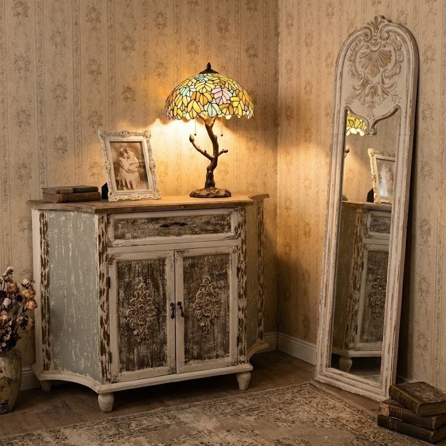 Béžové antik nástěnné zrcadlo s ornamenty Gital - 48*4*180 cm