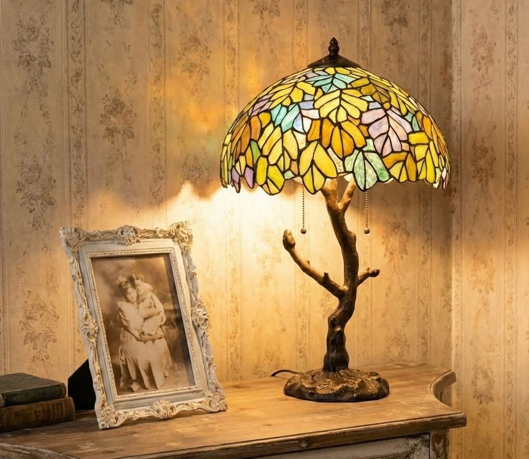 Zelená stolní lampa Tiffany Giallo - Ø 40*60 cm / E27/max 2*60W