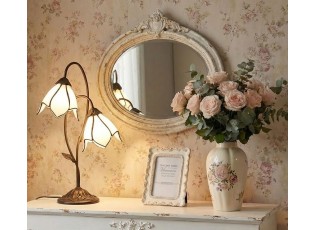 Bílá stolní lampa Tiffany Folwia White - 35*18*61 cm E14/max 2*25W