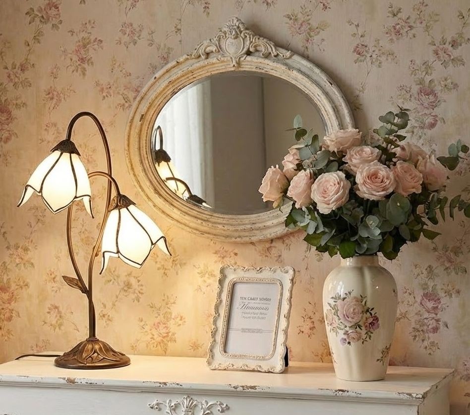 Bílá stolní lampa Tiffany Folwia White - 35*18*61 cm E14/max 2*25W