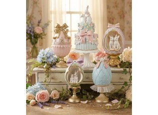 Modrá dekorace pohádkový dort s králíčky a mašlí - Ø 20*45 cm