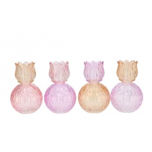 4ks pastelový mix skleněný svícen/ váza tulipán Love Tulip - Ø 11*17cm