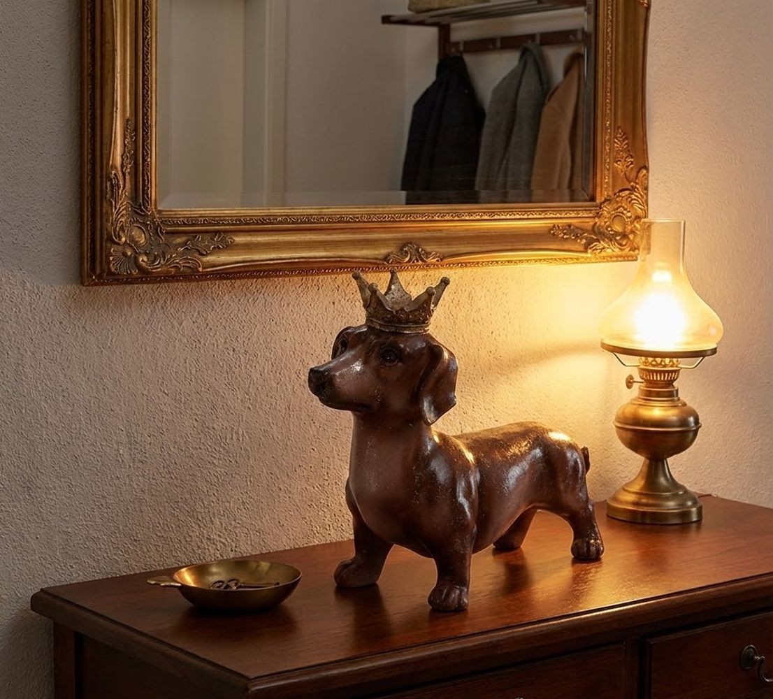 Hnědá dekorace jezevčík s korunkou Dachshund - 35*14*28 cm