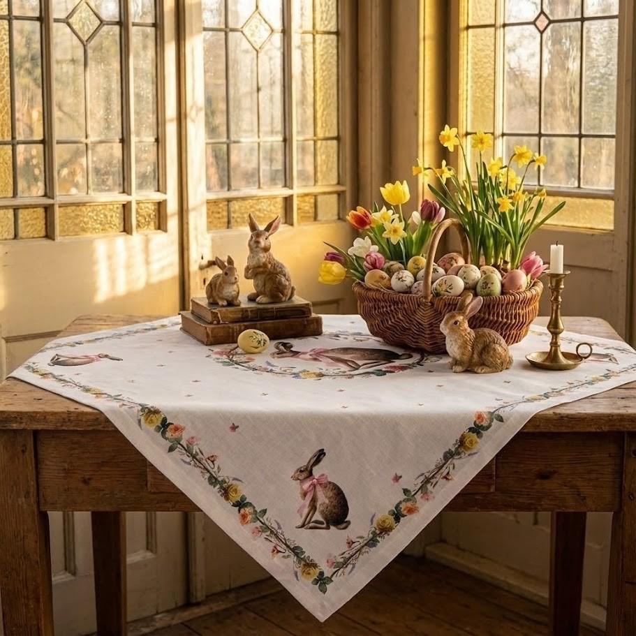 Ubrus zajíc s květy Easter Whispers Collection - 100*100 cm