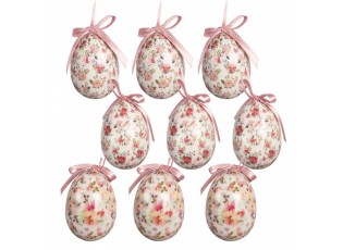 9ks dekorace bílé závěsné vajíčko s květy Spring Egg - Ø 5*8 cm