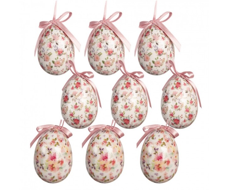 9ks dekorace bílé závěsné vajíčko s květy Spring Egg - Ø 5*8 cm Clayre & Eef