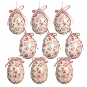 9ks dekorace bílé závěsné vajíčko s květy Spring Egg - Ø 5*8 cm