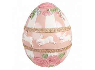 Veliká růžová dekorace vajíčko s květy a králíky - Ø 38*46 cm