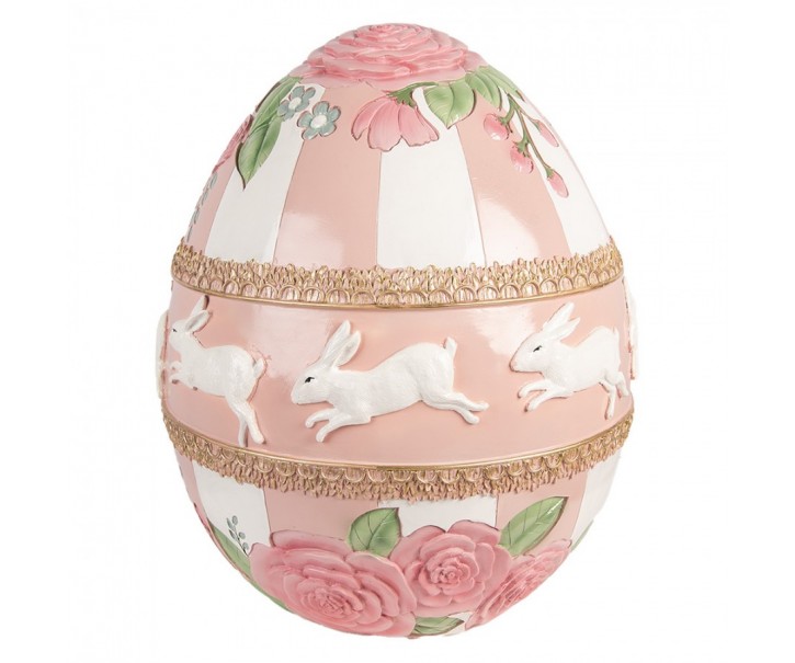 Veliká růžová dekorace vajíčko s květy a králíky - Ø 38*46 cm Clayre & Eef